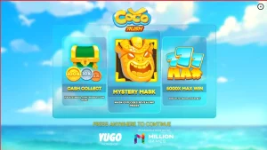 Pemandangan tropis yang cerah dengan elemen permainan slot Coco Rush