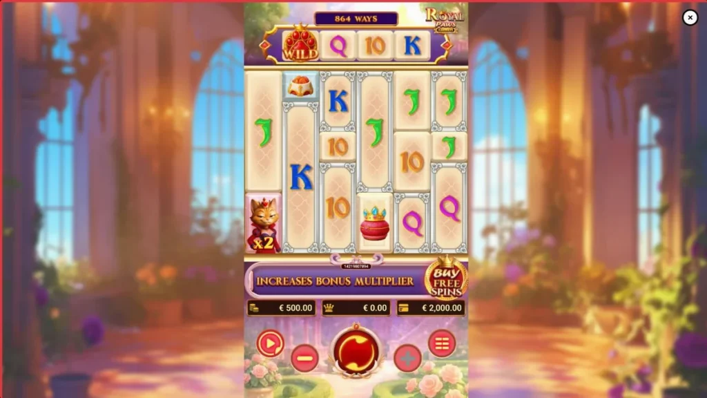 Tampilan visual slot Royal Paws Maxways dengan tema taman istana yang mewah